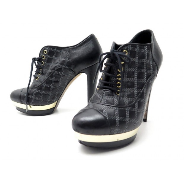 CHAUSSURES BOTTINES CHANEL G29839 RICHELIEU A TALONS 35.5 CUIR MATELASSE 1400€