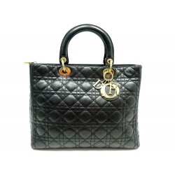 SAC A MAIN CHRISTIAN DIOR LADY LARGE M0566 EN CUIR CANNAGE NOIR HAND BAG 5400€