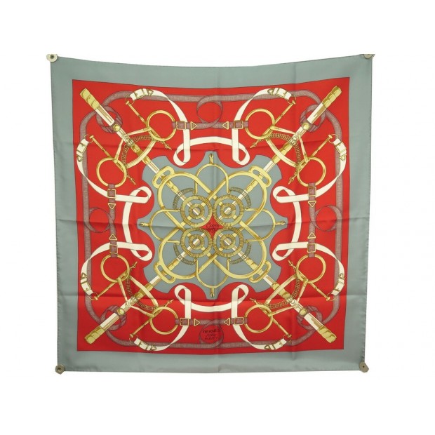 NEUF FOULARD HERMES EPERON D OR PAR HENRI D ORIGNY SOIE GRIS NEW SILK SCARF 530€