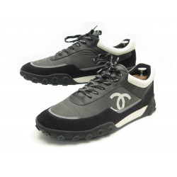 CHAUSSURES CHANEL TENNIS G34086 41.5 BASKETS EN TOILE NOIR + BOITE SNEAKERS 690€