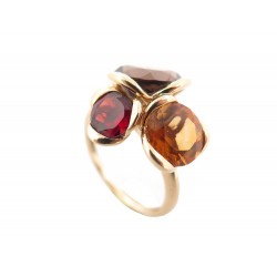 BAGUE GUERIN ALISMA T56 EN OR JAUNE PIERRE QUARTZ FUME GRENAT CITRINE RING 850€