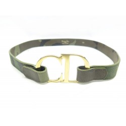 RARE CEINTURE CHRISTIAN DIOR LOGO CD T80 CUIR GRAINE KAKI CAMOUFLAGE BELT 490€