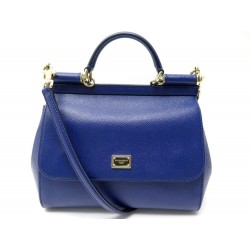 SAC A MAIN DOLCE & GABBANA SICILY CUIR GRAINE AVEC BANDOULIERE BLEU PURSE 1300€