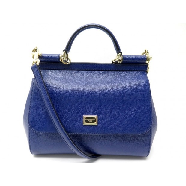 SAC A MAIN DOLCE & GABBANA SICILY CUIR GRAINE AVEC BANDOULIERE BLEU PURSE 1300€