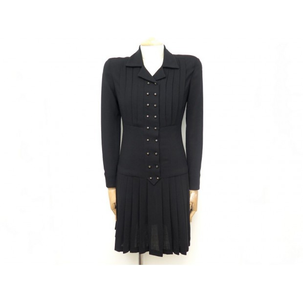 NEUF ROBE CHANEL A BOUTONS 38 M EN MOUSSELINE DE SOIE NOIR NEW BLACK DRESS 4100€