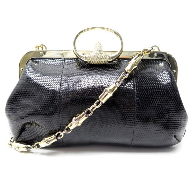 NEUF SAC A MAIN GUCCI TOM FORD 132435 CUIR LEZARD NOIR STRASS LIZARD BAG 6295€