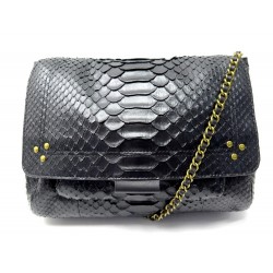 NEUF SAC A MAIN JEROME DREYFUSS LULU M EN CUIR PYTHON NOIR BANDOULIERE BAG 1260€