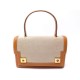 VINTAGE SAC A MAIN HERMES PIANO 25 CIRCA 1970 EN TOILE & CUIR GOLD HANDBAG PURSE