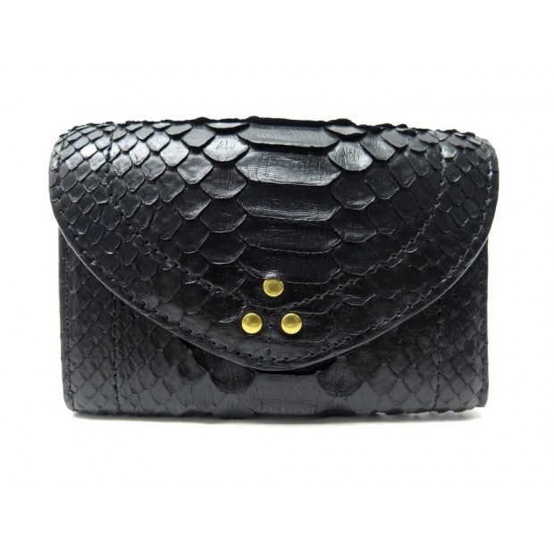 NEUF PORTEFEUILLE JEROME DREYFUSS HELMUT PM CUIR PYTHON NOIR PORTE MONNAIE 420€