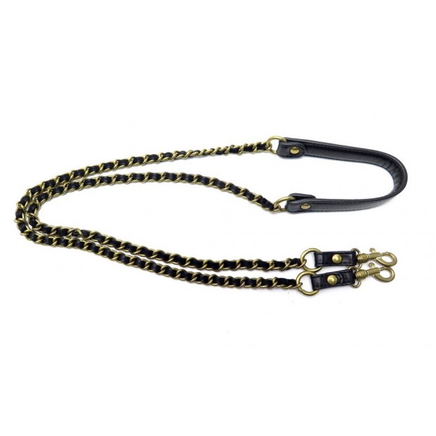 NEUF ANSE BANDOULIERE JEROME DREYFUSS CHAINE DOREE CUIR NOIR SHOULDER STRAP 130€