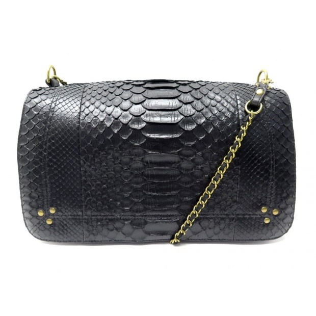 NEUF SAC A MAIN JEROME DREYFUSS BOBY L EN CUIR PYTHON NOIR BANDOULIERE BAG 1360€