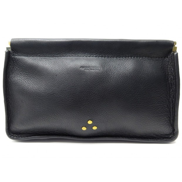 NEUF POCHETTE JEROME DREYFUSS CLIC CLAC M EN CUIR GRAINE NOIR TROUSSE POUCH 185€