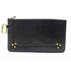 NEUF POCHETTE JEROME DREYFUSS POPOCHE S CUIR CHEVRE NOIR BRASS BLACK CLUTCH 140€