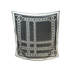 CHALE CHANEL CHAINE LOGO CC PERLES CACHEMIRE NOIR ET BLANC ET SOIE SHAWL 1010€