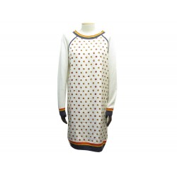 ROBE HERMES A MANCHES LONGUES IMPRIME JEU DE BILLES SOIE COTON BLANC DRESS 890€