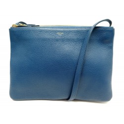 SAC A MAIN CELINE TRIO GM 171453ETA CUIR GRAINE BLEU BANDOULIERE HAND BAG 1100€