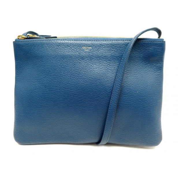 sac a main celine trio gm 171453eta cuir graine bleu