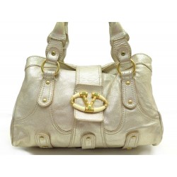 SAC A MAIN VALENTINO FERMOIR BOUCLE V LOGO EN CUIR DORE HAND BAG PURSE 1980€