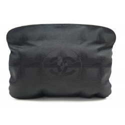 NEUF TROUSSE POCHETTE CHANEL TRAVEL LINE LOGO CC EN TOILE NOIR BOITE CLUTCH 790€