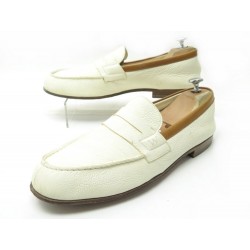 CHAUSSURES JM WESTON MOCASSINS LE MOC 281 10C 44 EN CUIR GRAINE BLANC SHOES 590€