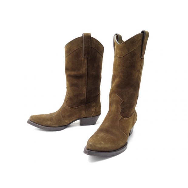 BOTTINES SAINT LAURENT LUKAS SANTIAGS 630111 DAIM MARRON 37 WESTERN BOOTS 995€