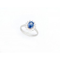 NEUF BAGUE MARQUISE OR BLANC 18K SERTIE SAPHIR 1.33CT & 14 DIAMANTS 0.42CT RING