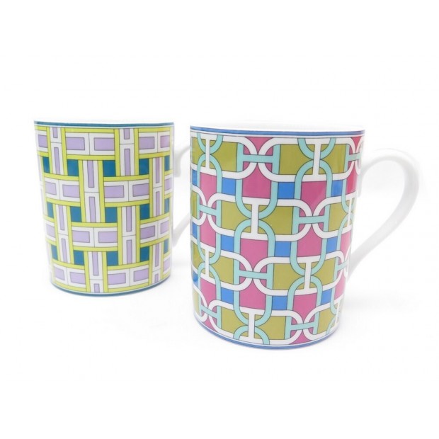 NEUF LOT DE 2 MUG TIE SET HERMES DECO PORCELAINE MULTICOLORE BOITE CUPS 216€