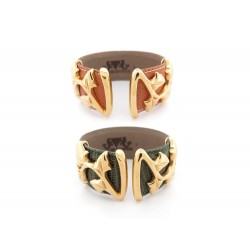 BRACELET VAN DER BAUWEDE MANCHETTE IVY PLAQUE OR + 2 LIENS CUIR DE LEZARD 1250€