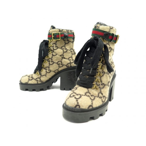 CHAUSSURES GUCCI BOTTINES A LACETS 583349 LAINE GG SUPREME 36.5 IT 37.5 FR 980€