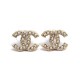 NEUF BOUCLES D'OREILLES CHANEL LOGO CC & PERLES A64766 METAL DORE EARRINGS 380€