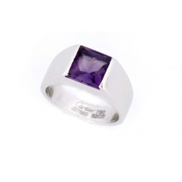 BAGUE CARTIER TANK T52 EN OR BLANC 18K 10.8GR SERTIE PIERRE AMETHYSTE RING 2490€