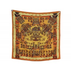 FOULARD HERMES ASTRES ET SOLEILS CARRE 90 EN SOIE ORANGE + BOITE SILK SCARF 410€