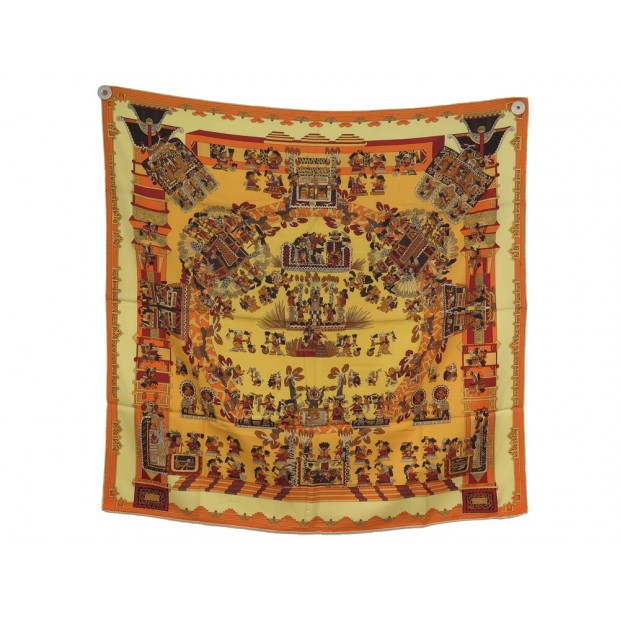 FOULARD HERMES ASTRES ET SOLEILS CARRE 90 EN SOIE ORANGE + BOITE SILK SCARF 410€