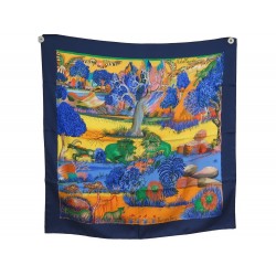 FOULARD HERMES NUBA MOUNTAIN SEFEDINE KWUMI CARRE 90 SOIE BLEU BOITE SCARF 460€