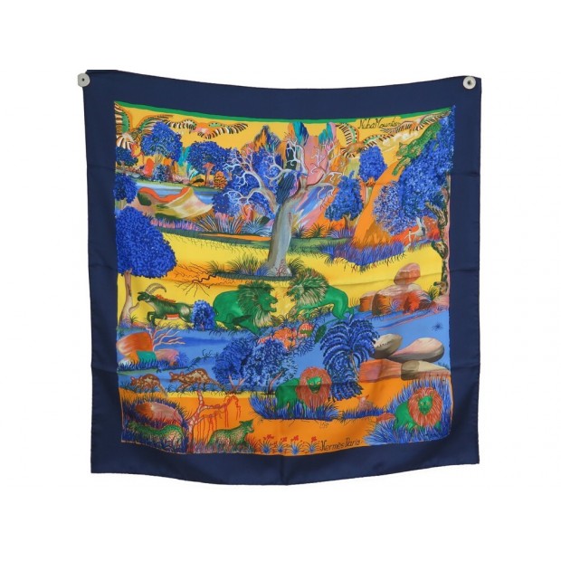 FOULARD HERMES NUBA MOUNTAIN SEFEDINE KWUMI CARRE 90 SOIE BLEU BOITE SCARF 460€