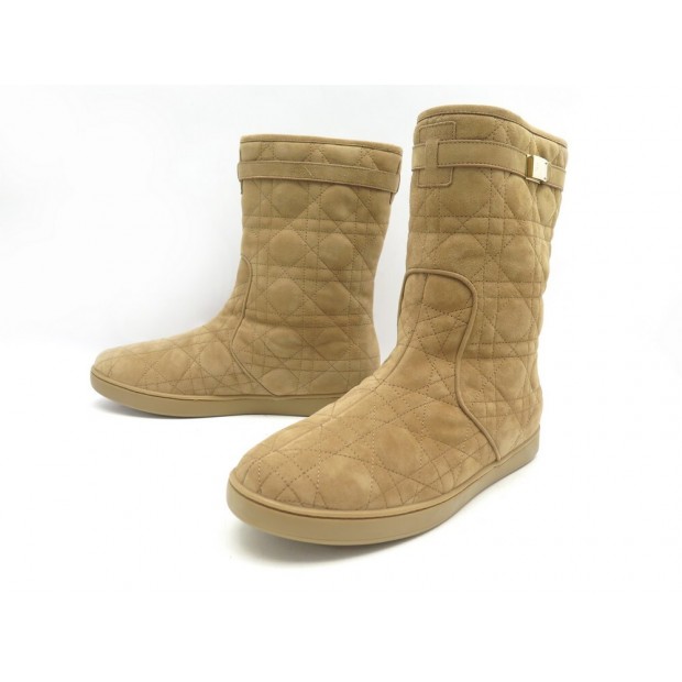 NEUF BOTTINES DIOR COSY CANNAGE LOW BOOTS 37 IT 38 FR PEAU LAINEE BEIGE 1290€