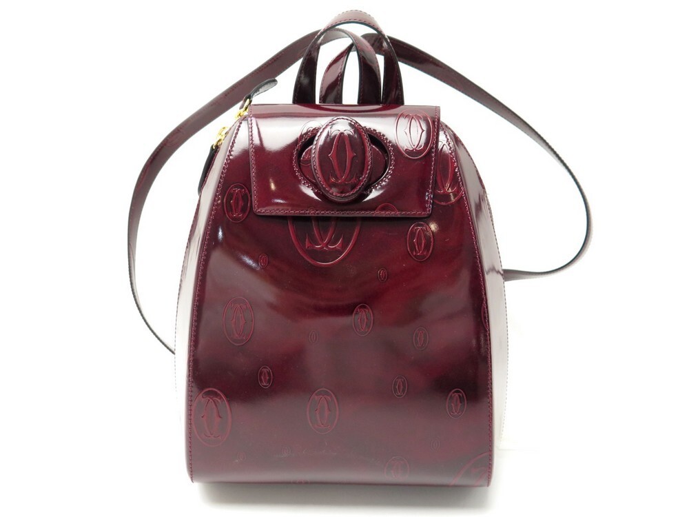 Vintage Cartier Happy Birthday Patent Leather Backpack Unisex Bordeaux Red Cartier | Bags | Vintage Cartier Happy Birthday Patent  main image 2
