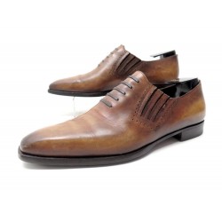 CHAUSSURES BERLUTI MOCASSINS EFFET LACET 10 44 CUIR PATINE MARRON SHOES 1020€