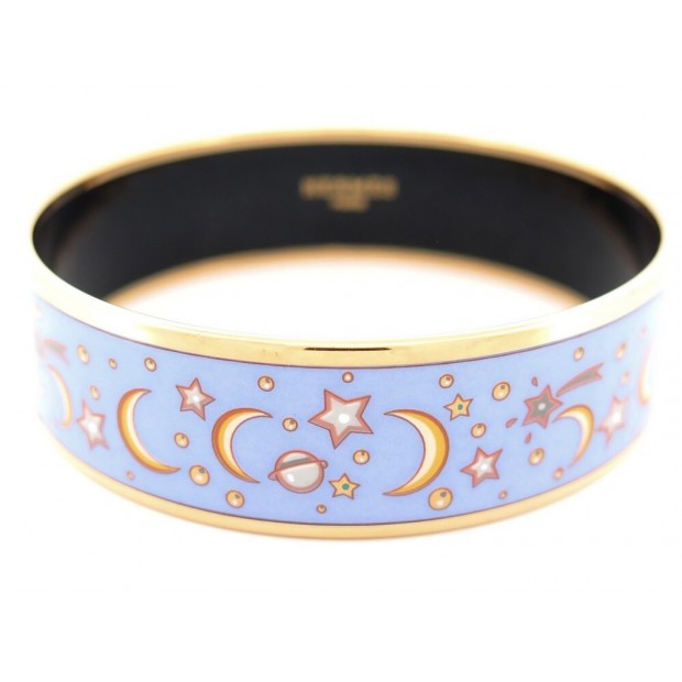 BRACELET HERMES IMPRIME ETOILE LUNE LARGE EMAIL BLEU ET DORE BLUE BANGLE 505€