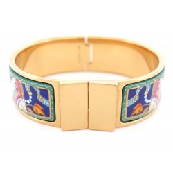 BRACELET HERMES CLIC CLAC IMPRIME EVENTAIL 16CM EMAIL BLEU ET DORE BANGLE 635€