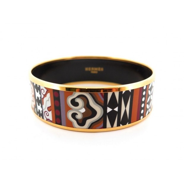 NEUF BRACELET HERMES LARGE M EMAIL FINITION PLAQUE OR ORANGE ET NOIR ENAMEL 505€