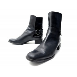 CHAUSSURES BOTTINES CHANEL 36.5 PLAQUE PALLADIE LOGO CC EN CUIR NOIR BOOTS 1600€