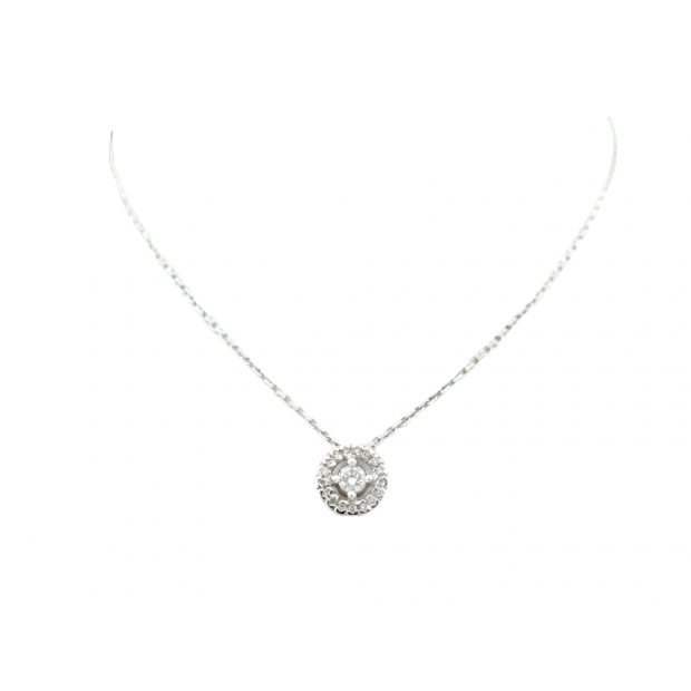 COLLIER BARRIER ET FILS OR BLANC 18K SERTI 18 DIAMANTS 0.15CT DIAMONDS NECKLACE