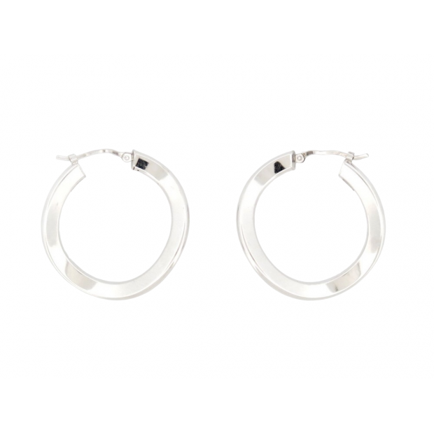 BOUCLES D OREILLES CREOLES 30MM EN OR BLANC 18K 3.7GR WHITE GOLD HOOP EARRINGS