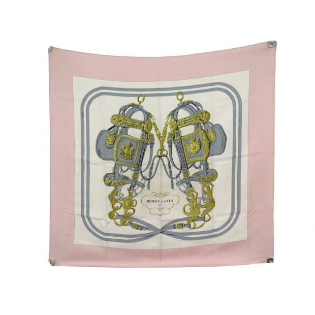 FOULARD HERMES BRIDES DE GALA GRYGKAR CARRE 90 CM EN SOIE ROSE SILK SCARF 410€