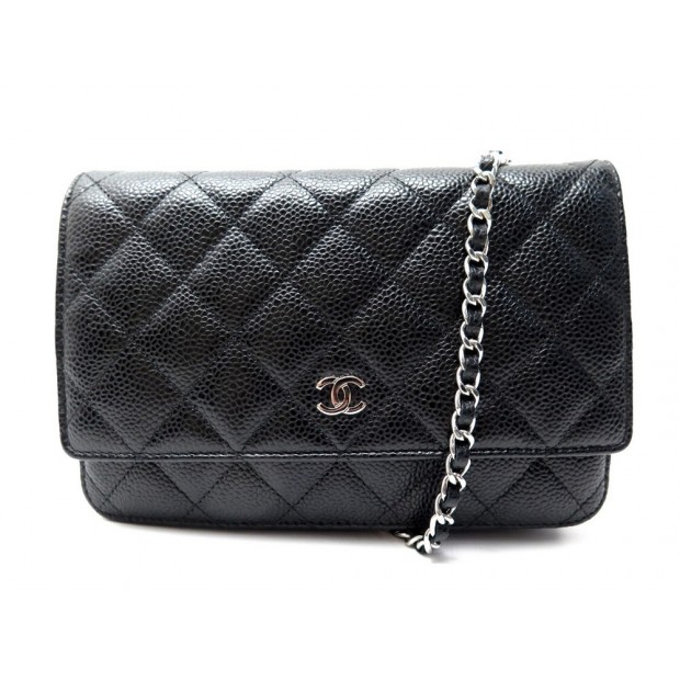 SAC A MAIN CHANEL POCHETTE WALLET ON CHAIN CUIR CAVIAR NOIR WOC HAND BAG 2950€