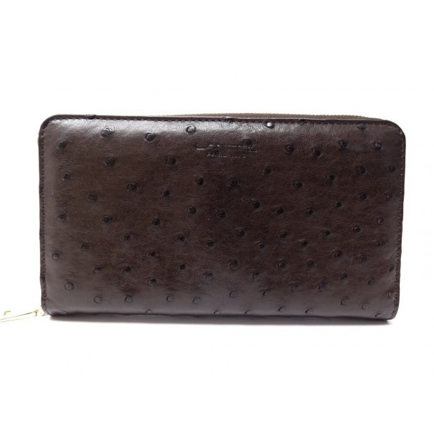 NEUF PORTEFEUILLE LANCEL EN CUIR D'AUTRUCHE MARRON PORTE CARTES LEATHER WALLET