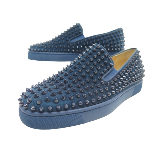 NEUF CHAUSSURES CHRISTIAN LOUBOUTIN BASKET SPIKE 39 EN DAIM BLEU NEW SHOES 995€