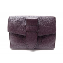 NEUF PORTEFEUILLE CHARLIE LANCEL A105122 CUIR DE BUFFLE GRAINE AUBERGINE WALLET