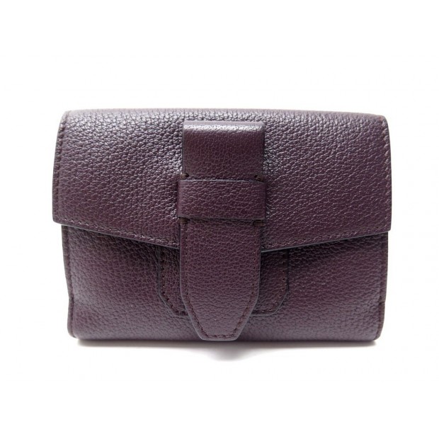 NEUF PORTEFEUILLE CHARLIE LANCEL A105122 CUIR DE BUFFLE GRAINE AUBERGINE WALLET